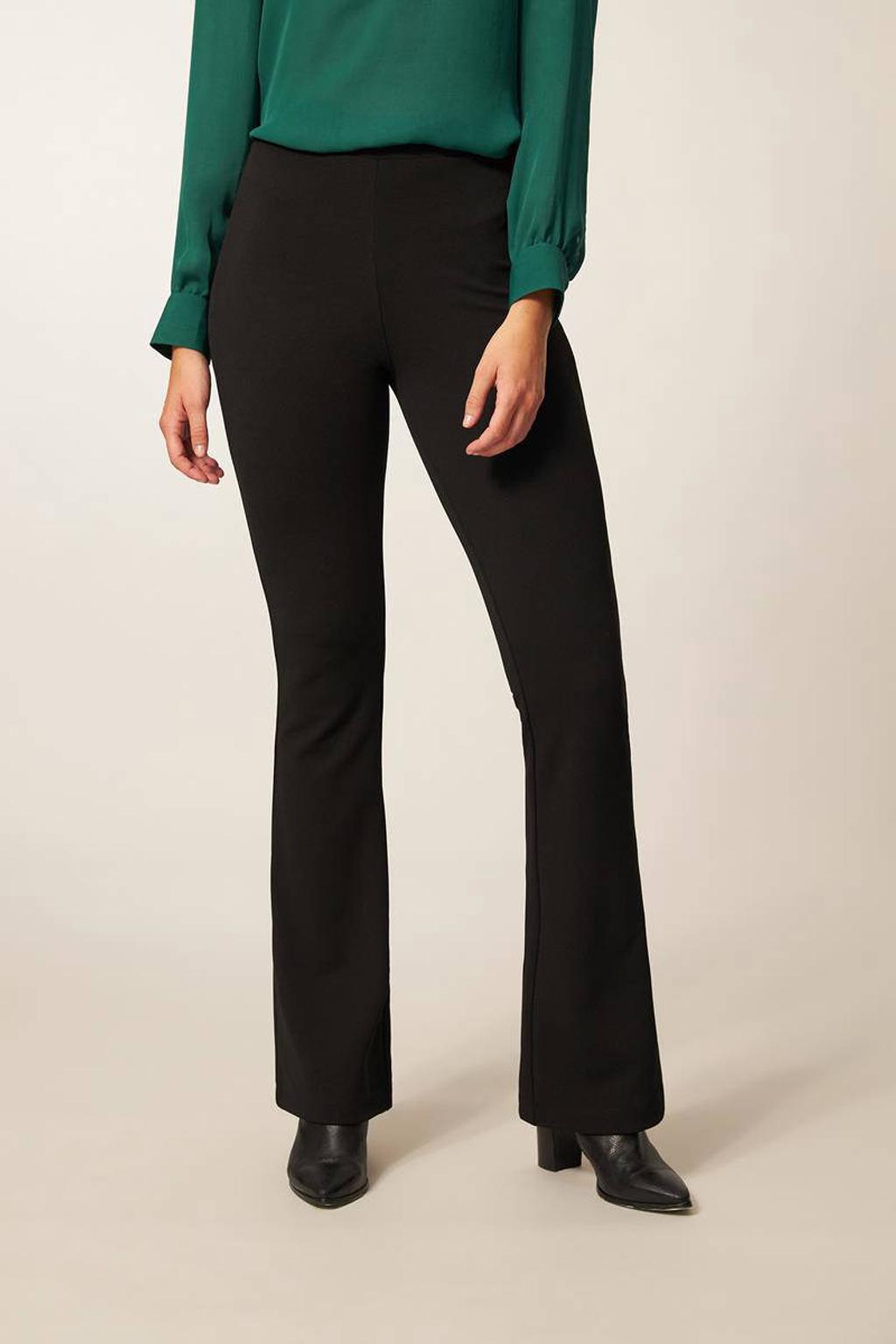 Zwarte dames Miss Etam broek flared petite van polyester met regular waist, elastische tailleband en effen