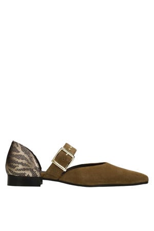 suède loafers donkergroen/goud