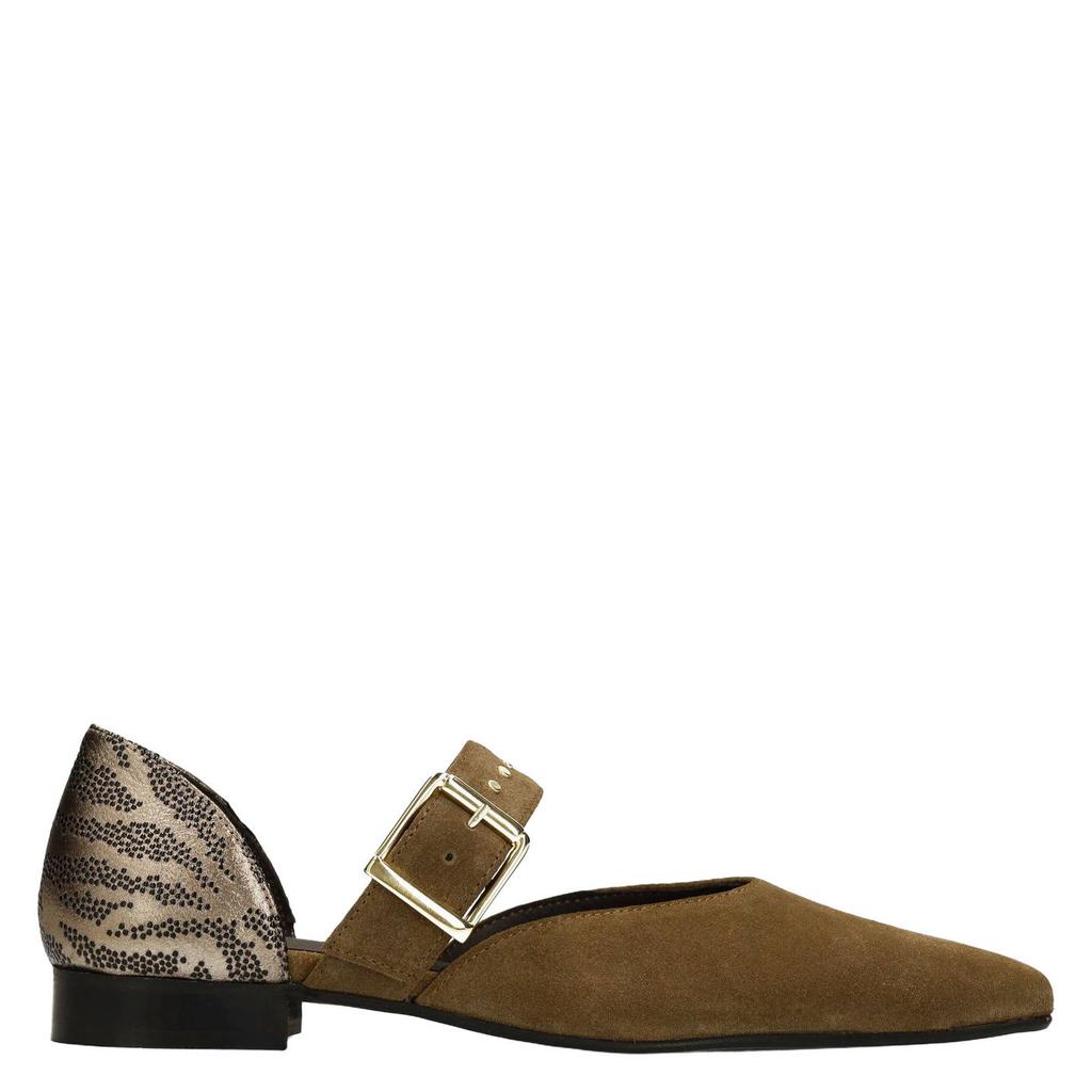Donkergroen en gouden dames Manfield suède loafers met gesp