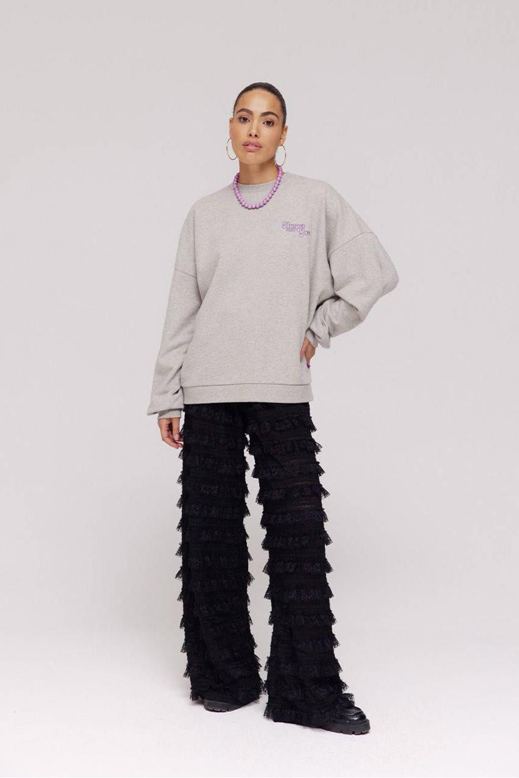 Zwarte dames HARPER & YVE wide leg regular waist broek met effen