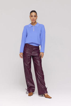 imitatieleren wide leg regular waist broek donkerrood