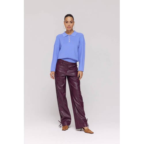 HARPER & YVE imitatieleren wide leg regular waist broek donkerrood afbeelding