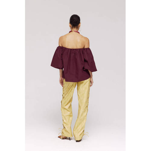 HARPER & YVE imitatieleren wide leg regular waist broek geel afbeelding