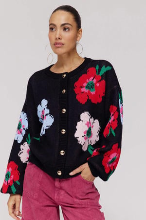 gebloemde vest zwart