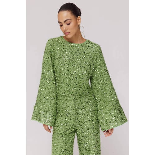 HARPER & YVE glitter top groen met pailletten afbeelding
