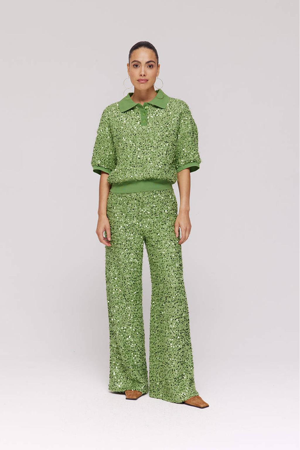 Groene dames HARPER & YVE wide leg regular waist casual broek met effen