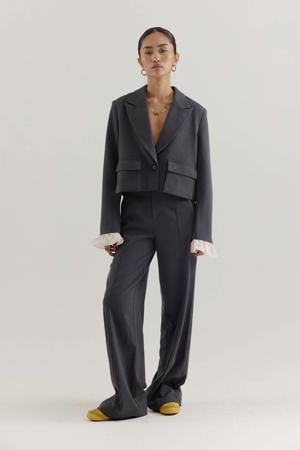 wide leg regular waist broek grijs