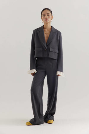 wide leg regular waist broek grijs