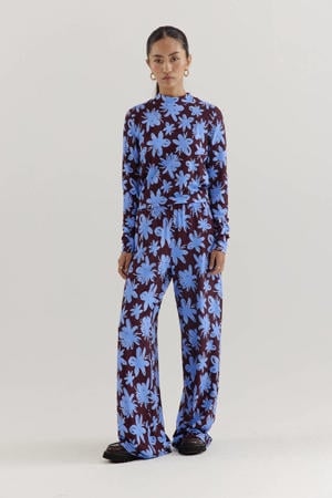 wide leg regular waist casual broek blauw