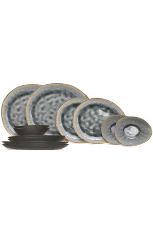 Serviesset Organic Laguna Blue Grey 12-delig / 4 personen - dinerborden, 4 ontbijtborden en 4 schalen
