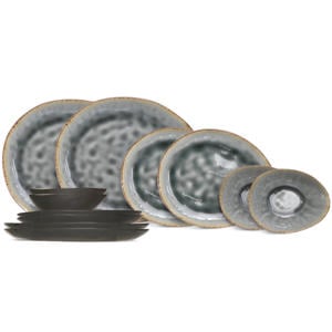 Serviesset Organic Laguna Blue Grey 12-delig / 4 personen - dinerborden, 4 ontbijtborden en 4 schalen