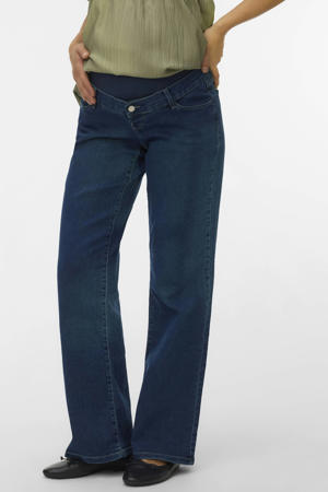 high waist zwangerschaps wide leg jeans dark blue denim