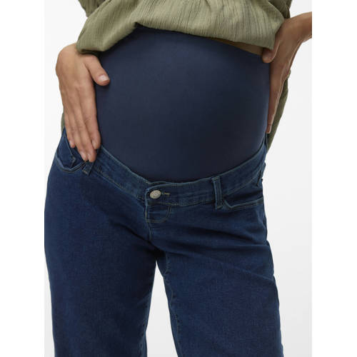 VERO MODA MATERNITY high waist zwangerschapskleding wide leg jeans dark blue denim afbeelding