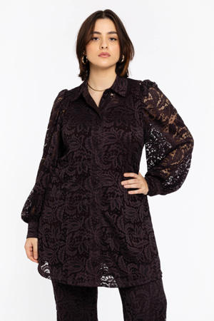 kanten blouse donkerbruin