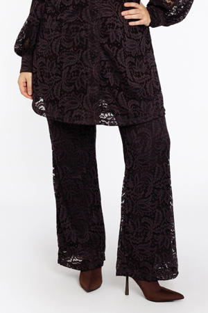 kanten bootcut high waist broek donkerbruin