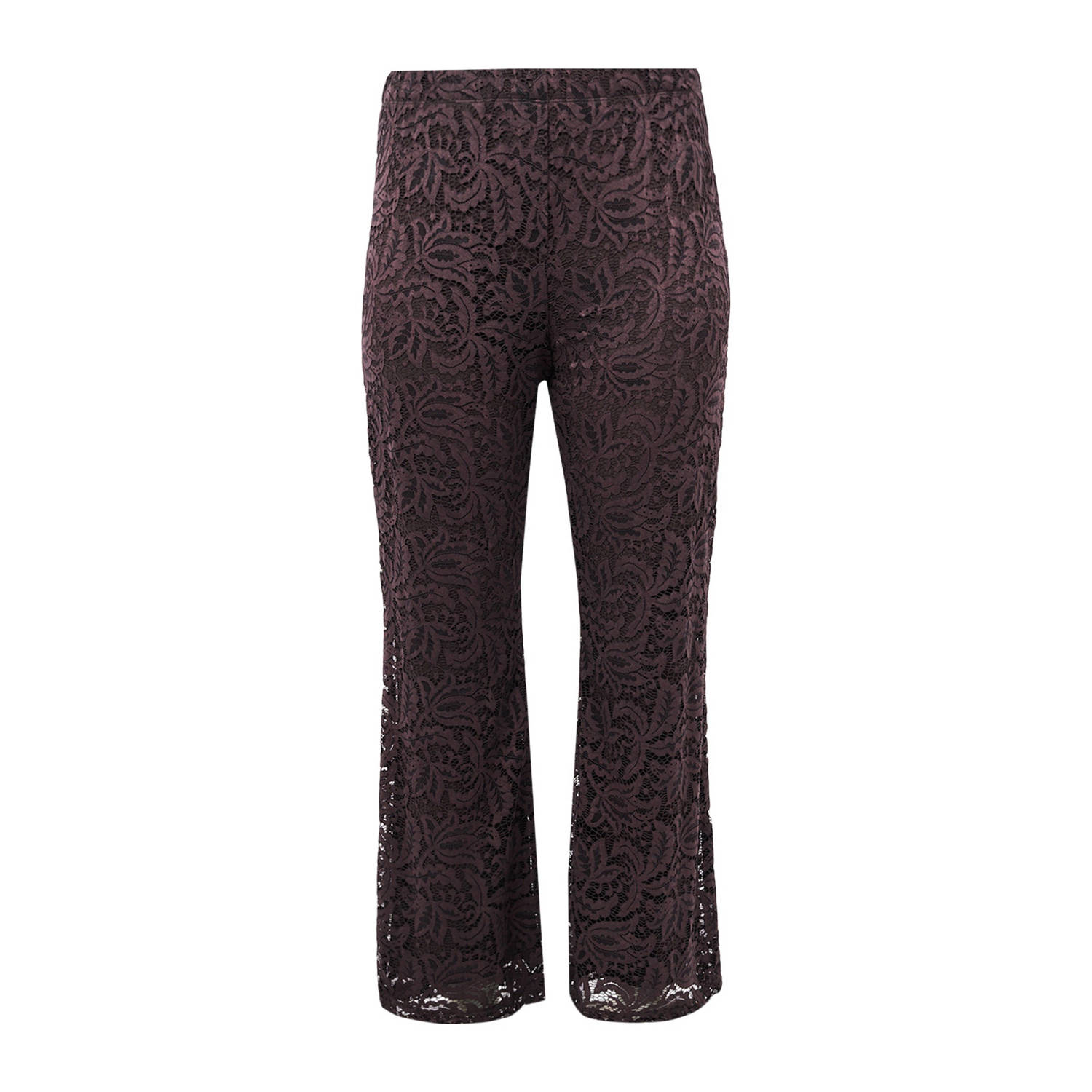 YOEK kanten bootcut high waist broek donkerbruin