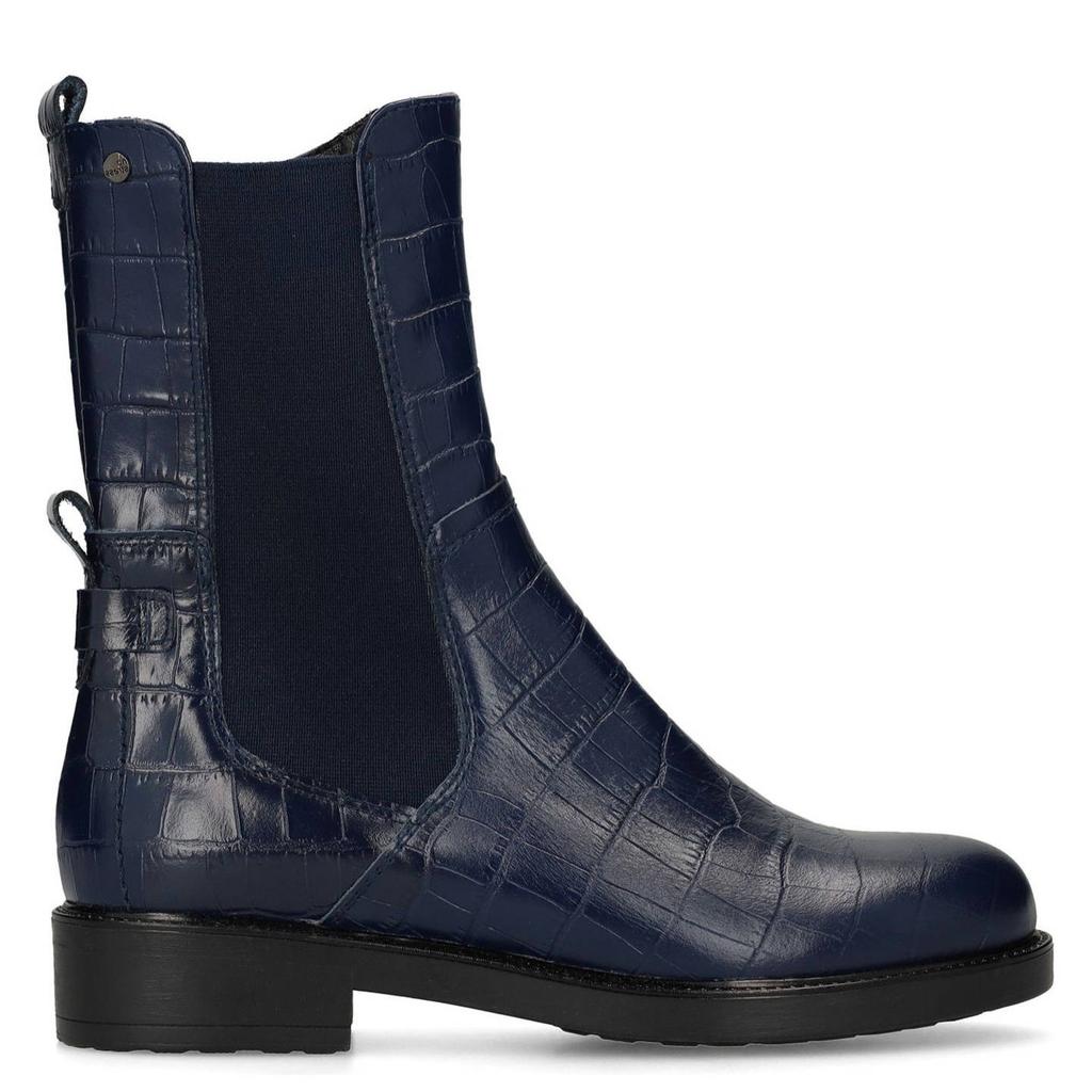 Donkerblauwe dames No Stress leren enkellaarzen met ritssluiting en crocoprint