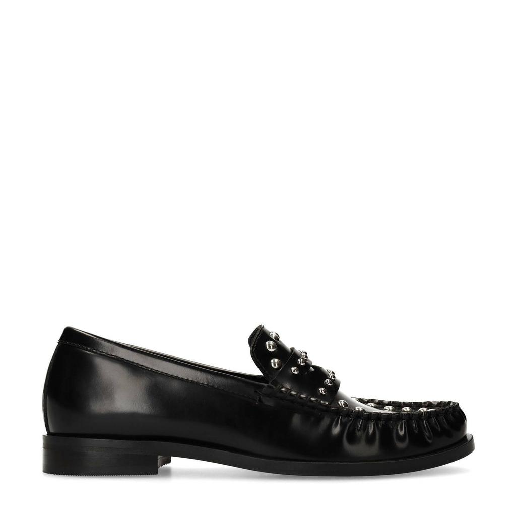 Zwarte dames Sacha leren loafers met studs