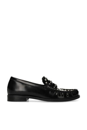 leren loafers met studs zwart