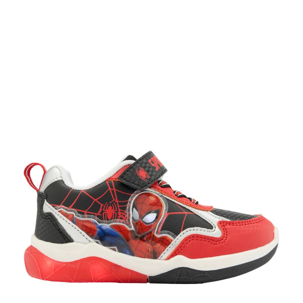 Rood en zwarte jongens Spiderman sneakers met lichtjes met elastische veter- met klittenbandsluiting