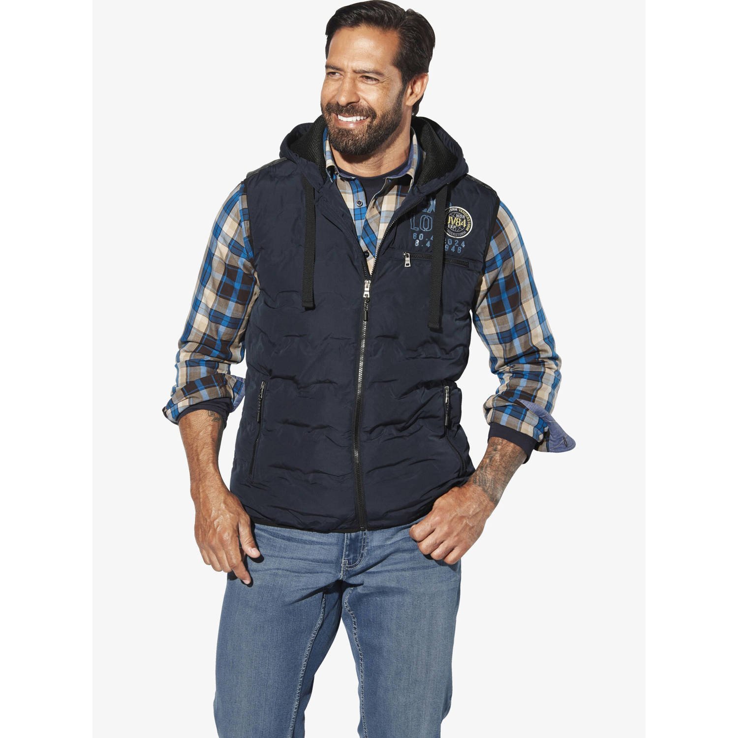 Jan Vanderstorm bodywarmer ERKULF Plus Size met printopdruk donkerblauw
