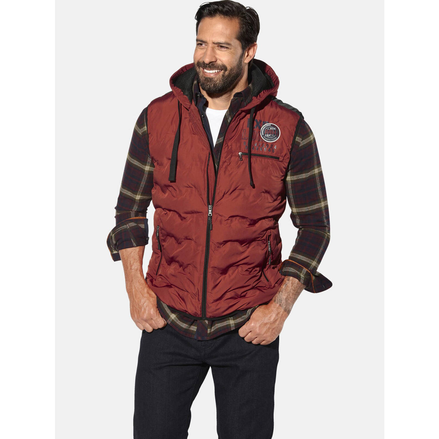 Jan Vanderstorm bodywarmer ERKULF Plus Size met printopdruk donkerrood
