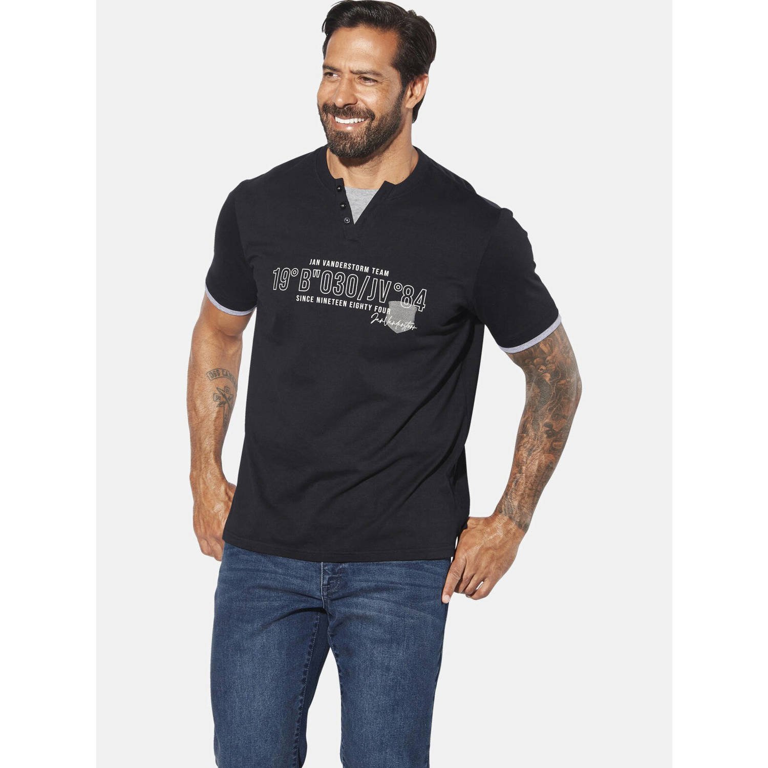 Jan Vanderstorm loose T-shirt LARSBERG Plus Size zwart