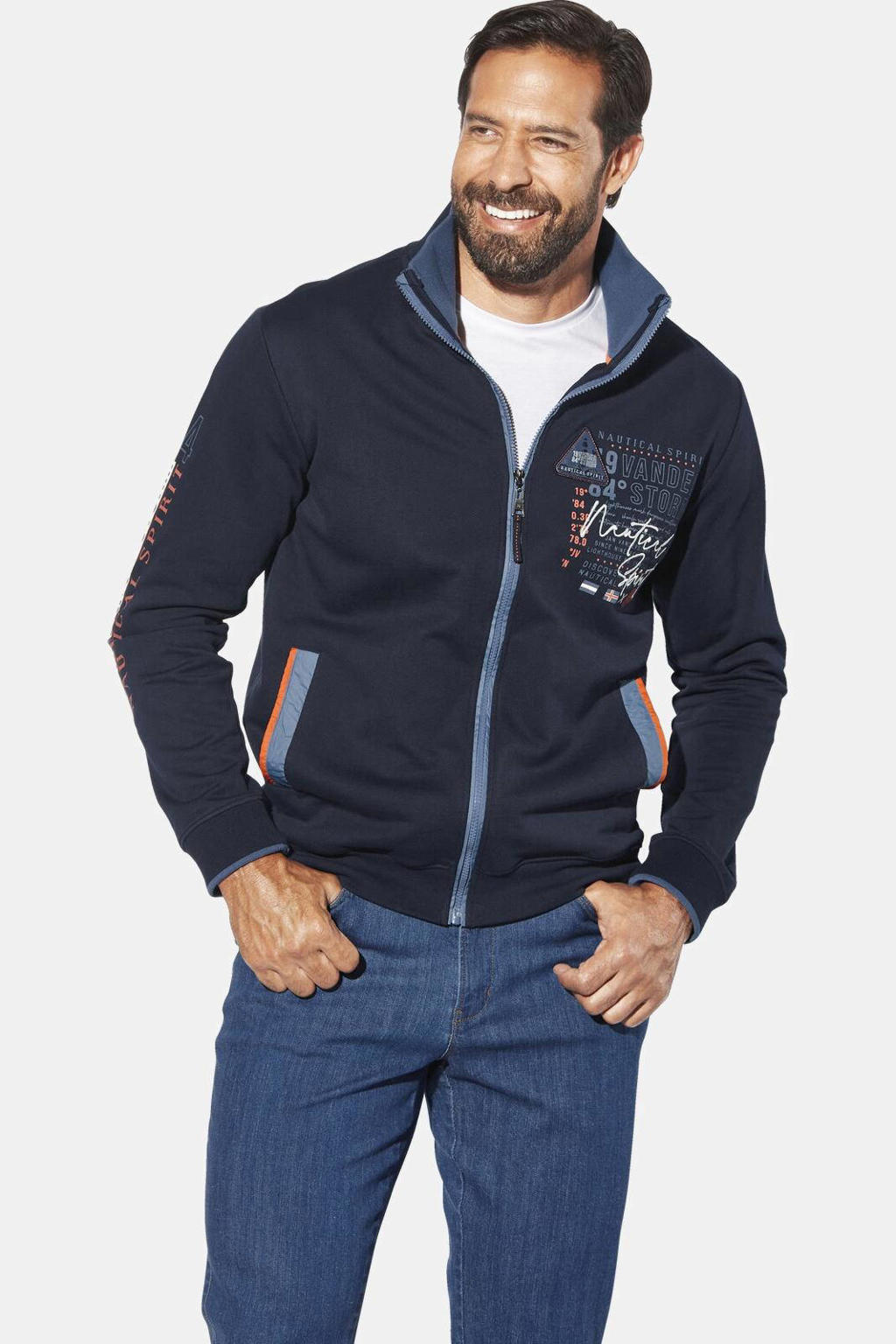 Jan Vanderstorm +FIT Collectie vest LINDSEN Plus Size met printopdruk donkerblauw