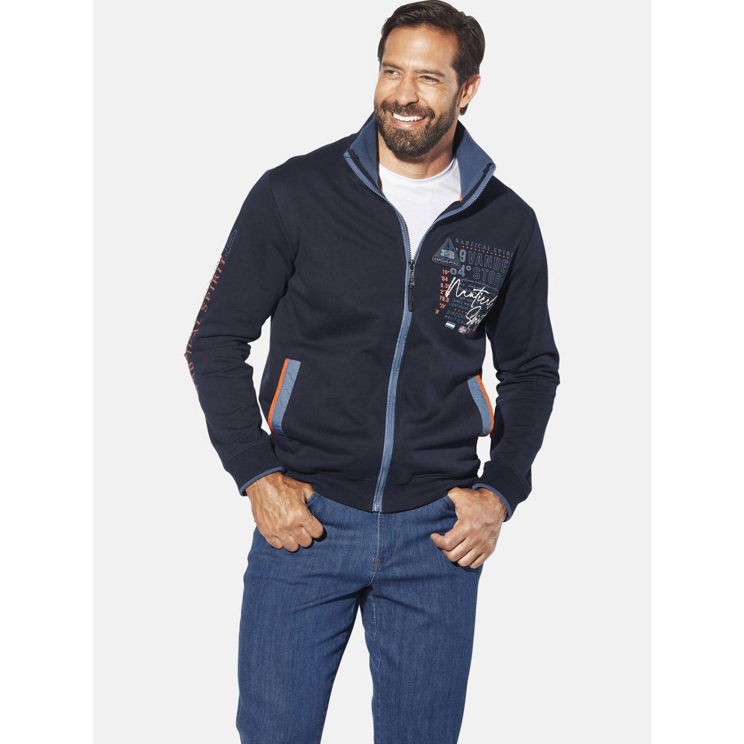 Jan Vanderstorm +FIT Collectie vest LINDSEN Plus Size met printopdruk donkerblauw