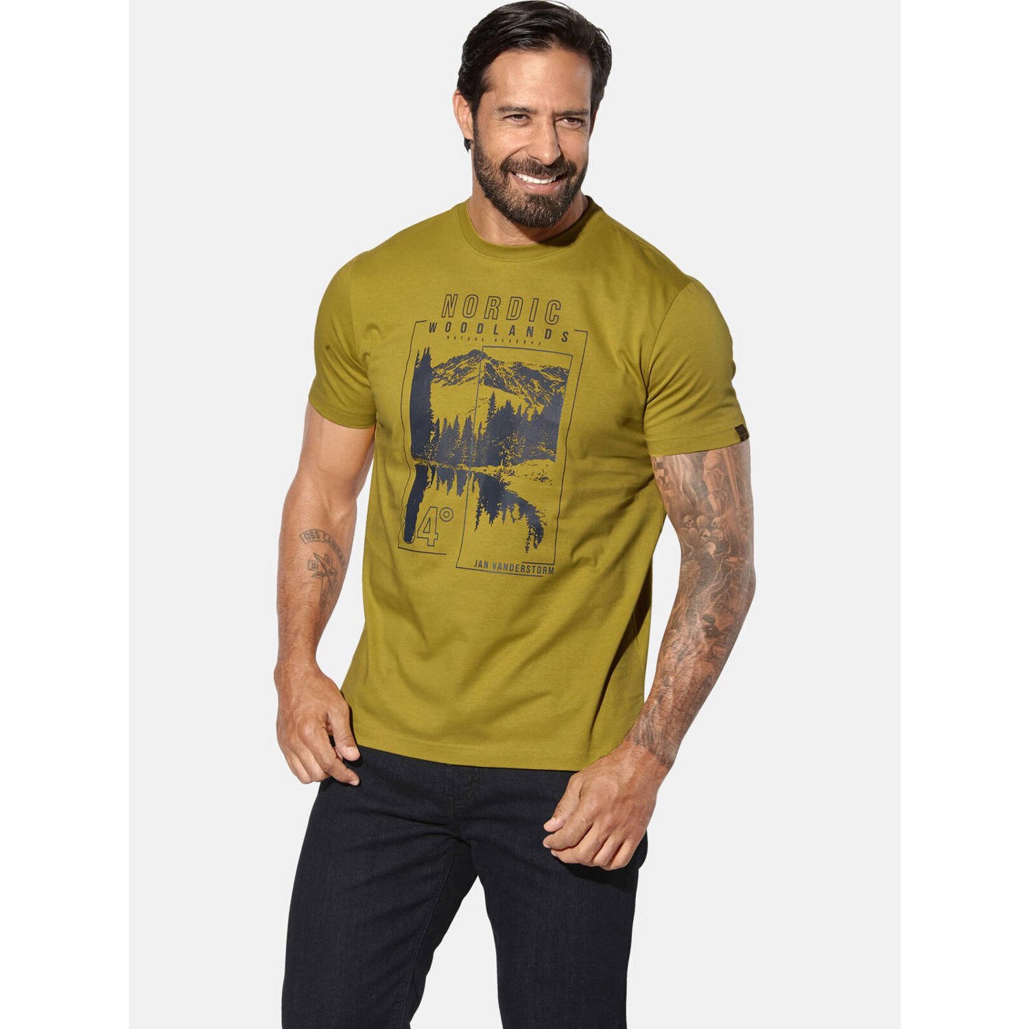 Jan Vanderstorm loose T-shirt MAGNUSVIK Plus Size olijfgroen