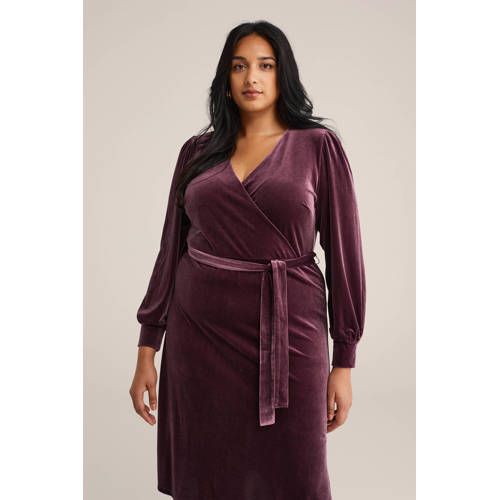 WE Fashion velours wikkel-/overslagjurk donkerrood afbeelding