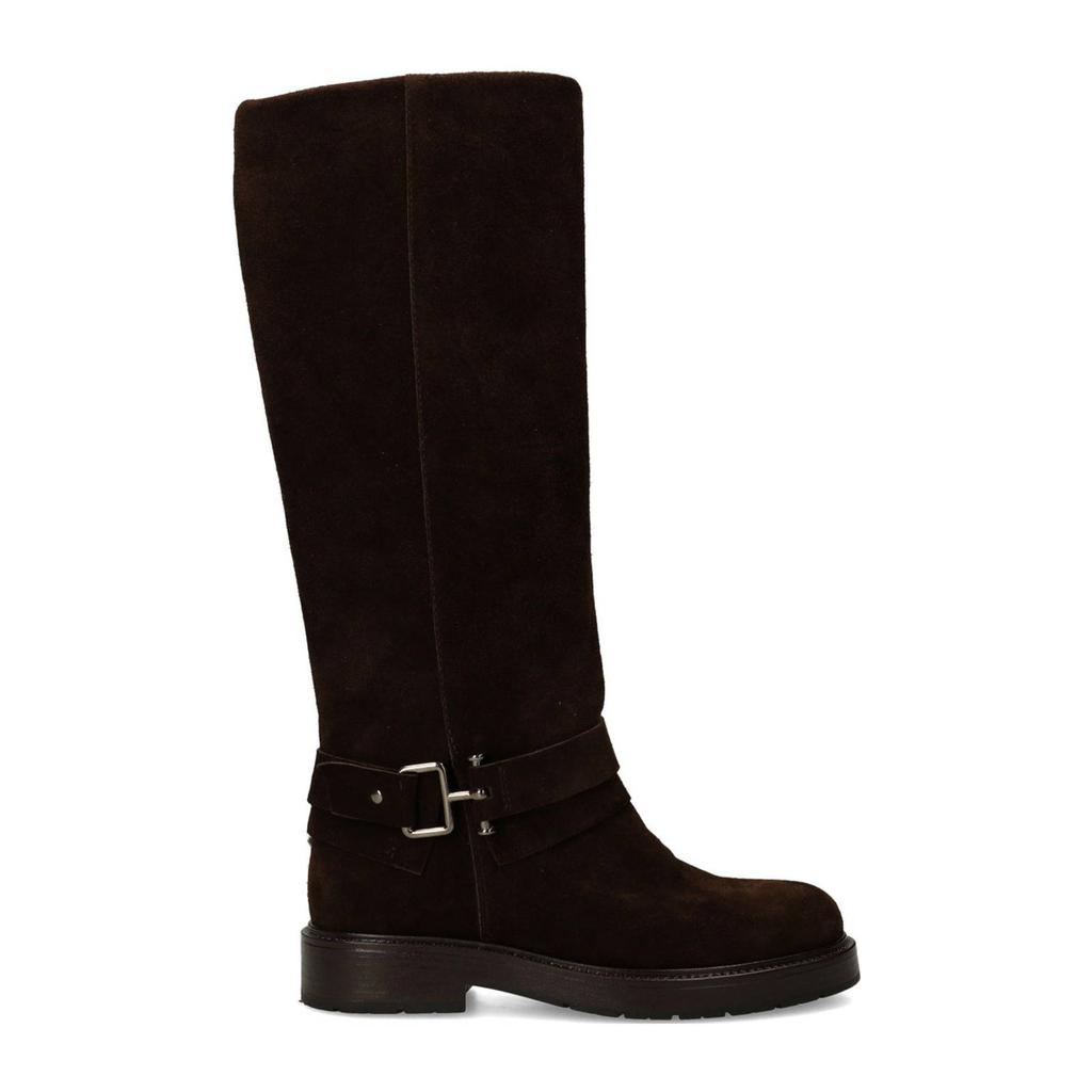 Donkerblauwe dames No Stress suède bikerboots met halve rits