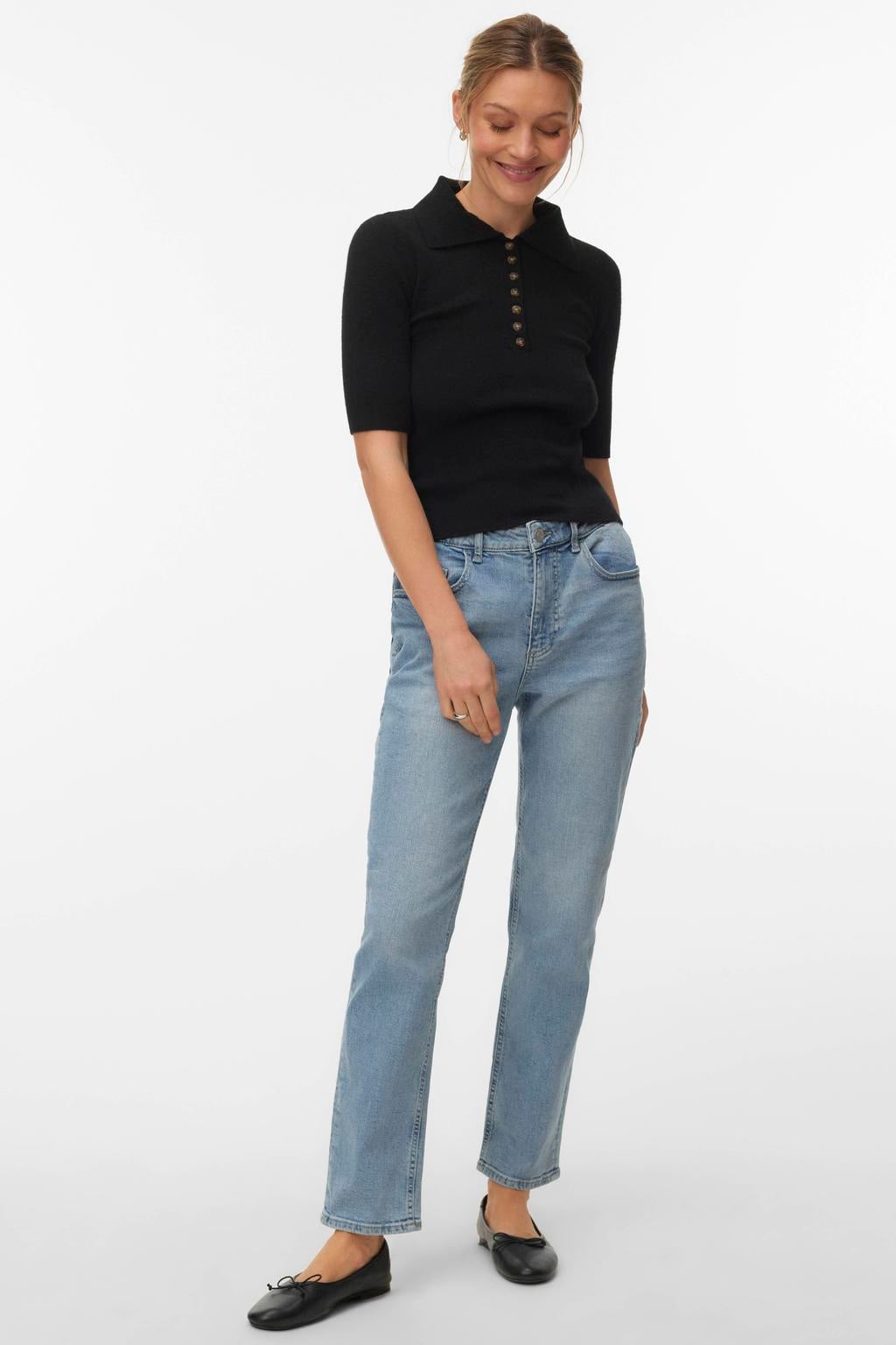 Light blue denim dames VERO MODA slim fit jeans van denim met regular waist en effen