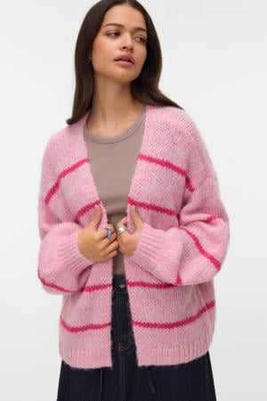 gestreepte gebreid vest roze
