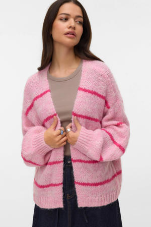 gestreepte gebreid vest roze