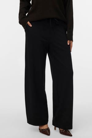 wide leg high waist casual broek zwart