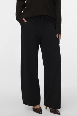 wide leg high waist casual broek zwart