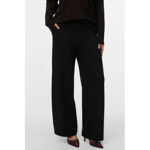 VERO MODA wide leg high waist casual broek zwart afbeelding