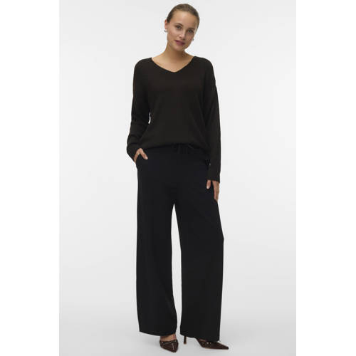 VERO MODA denim wide leg high waist casual broek zwart afbeelding
