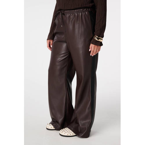 MS Mode baggy high waist broek donkerbruin afbeelding