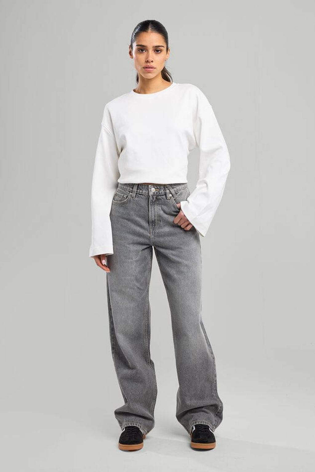 Grey denim dames America Today Straight leg jeans van denim met rits- en knoopsluiting en effen