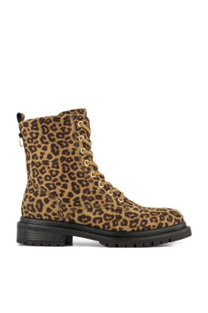 veterboots met panterprint beige/zwart