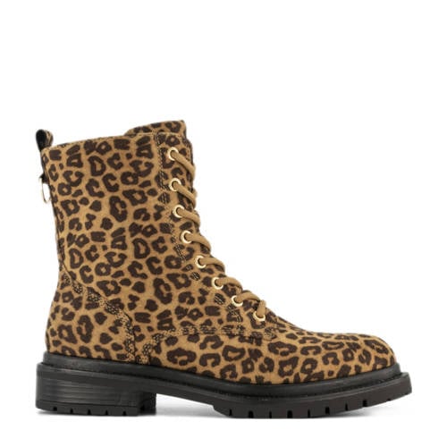 Graceland veterboots met panterprint beige/zwart afbeelding