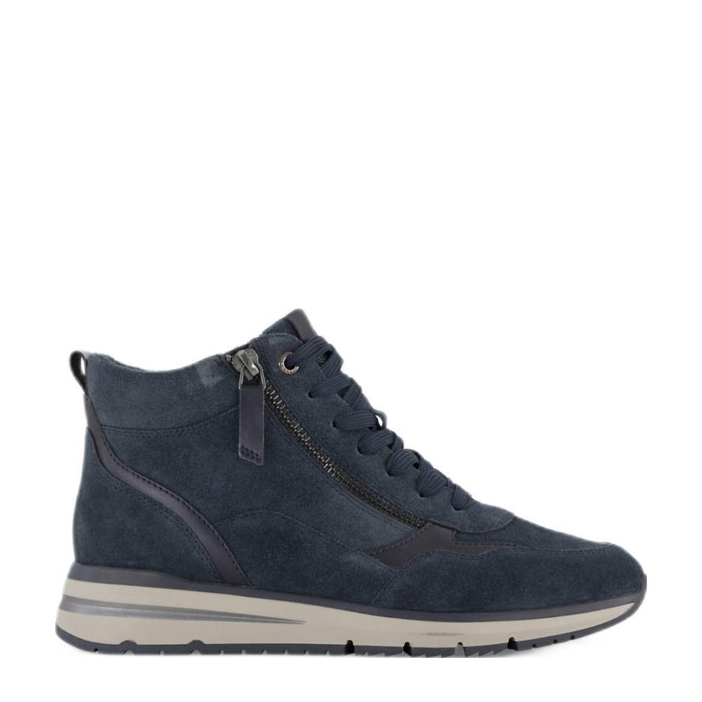 Donkerblauwe dames Medicus comfort gevoerde suede sneakers met rits- en vetersluiting
