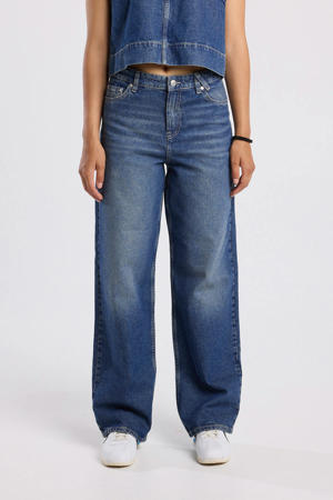high waist wide leg jeans medium blue denim
