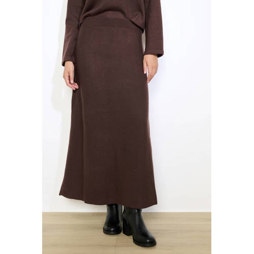 LOLALIZA midi rok met lurex donkerbruin afbeelding
