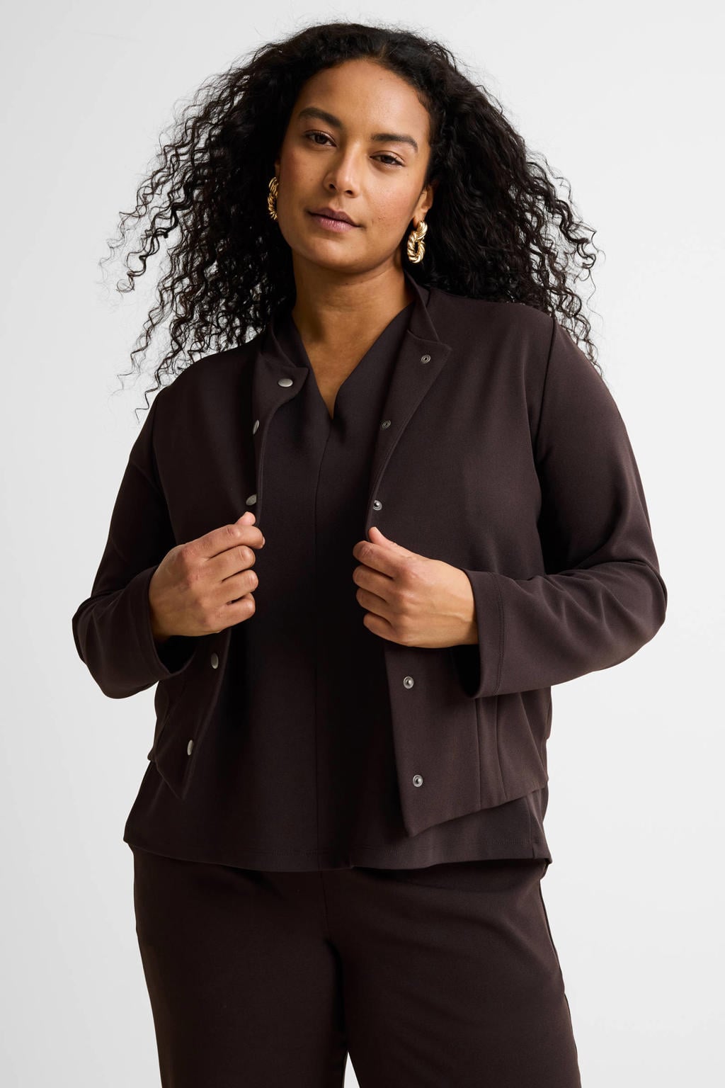 Donkerblauwe dames GREAT LOOKS casual bomberjacket van polyester met effen, lange mouwen en ronde hals