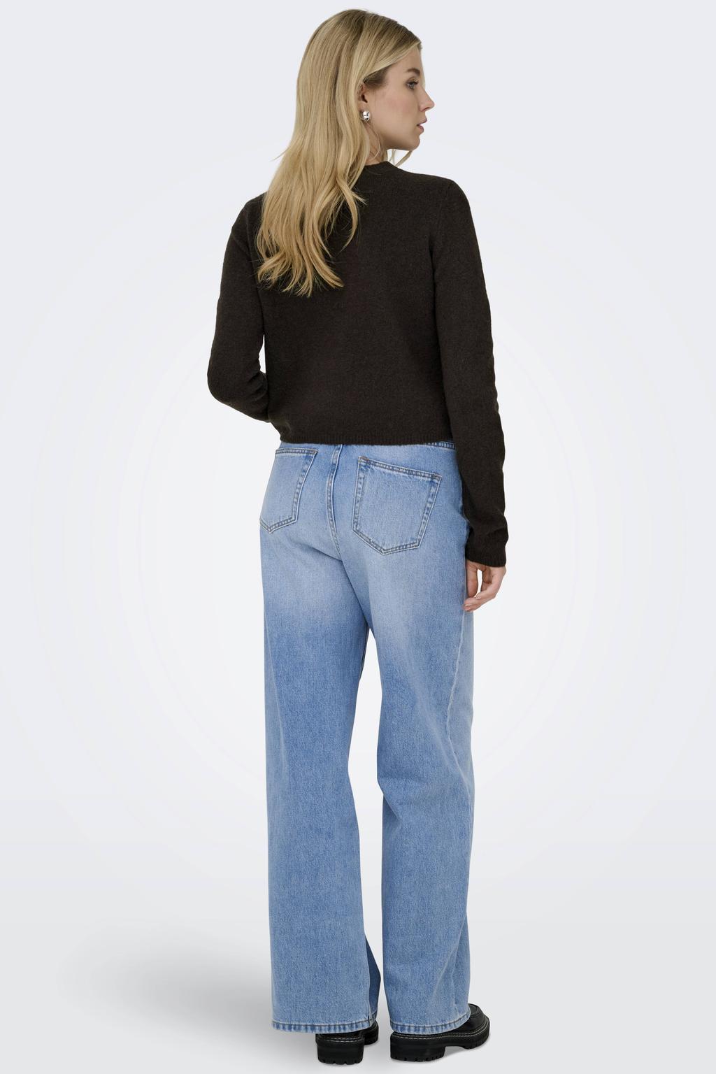 Zwarte dames JDY cardigan fijn gebreid van wol met effen, lange mouwen, ronde hals en knoopsluiting