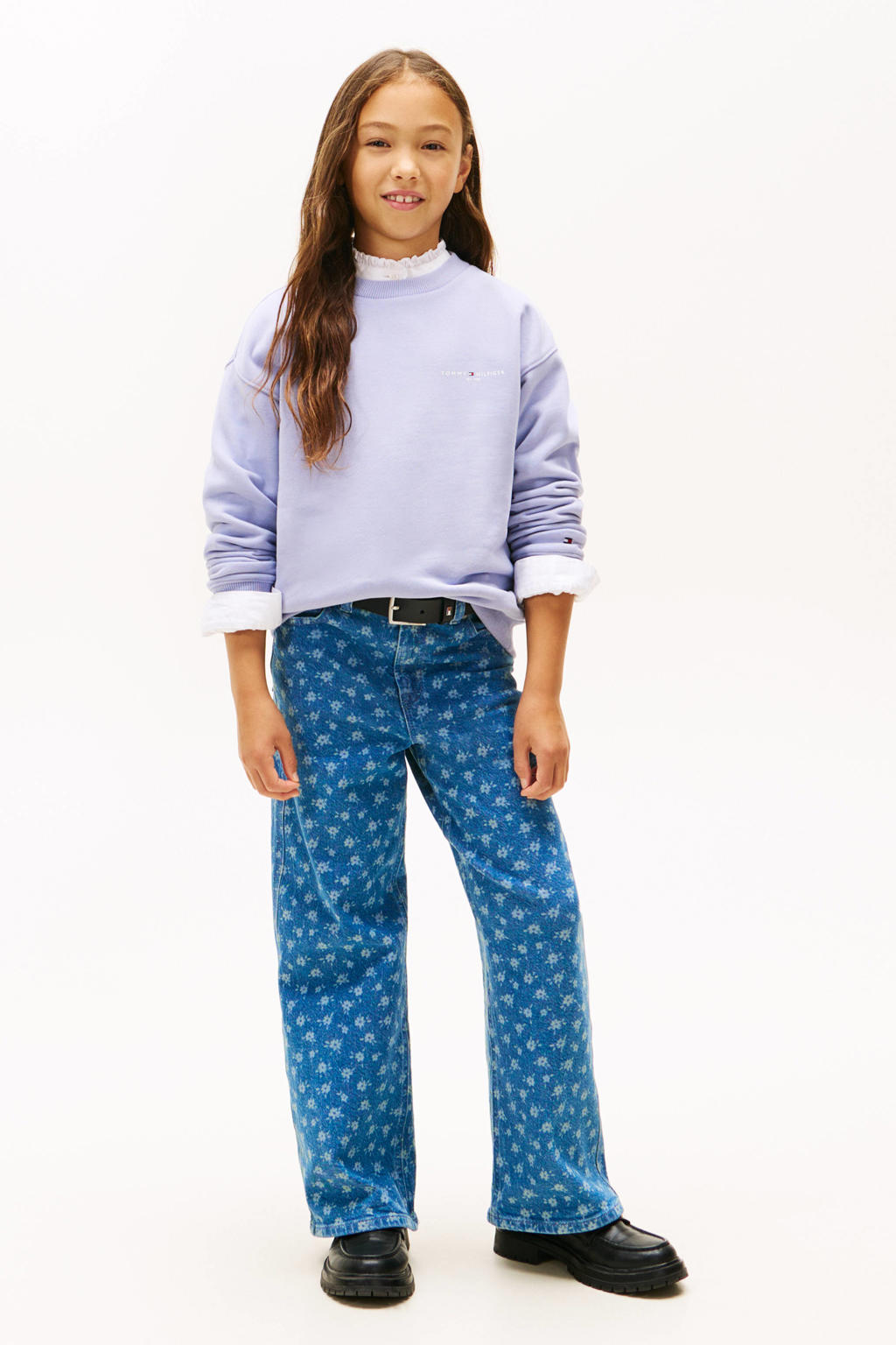 Lilakleurige jongens en meisjes Tommy Hilfiger sweater van katoen met effen, lange mouwen en ronde hals