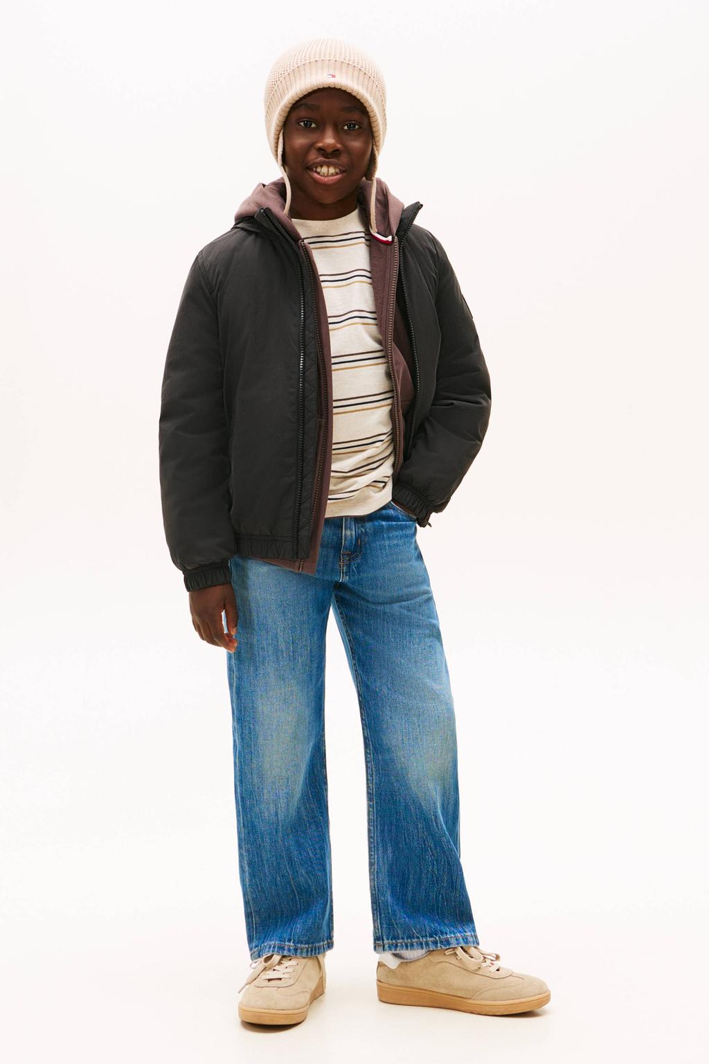Medium blue denim jongens Tommy Hilfiger Relaxed straight leg jeans van denim met rits- en knoopsluiting en effen